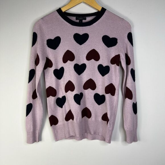 J. Crew Cashmere Sweater Intarsia Hearts Women Small Wool & Rabbit Hair Blend - Picture 2 of 8